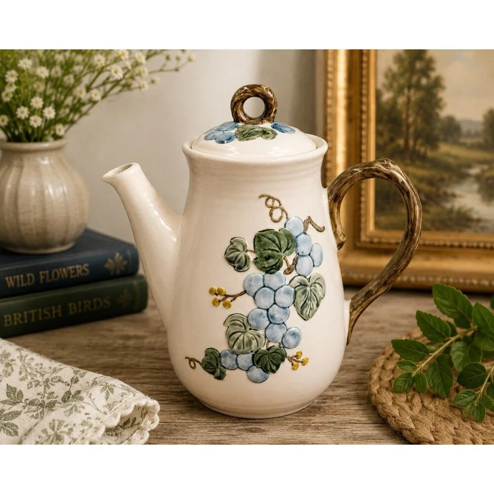 Vintage Metlox Poppytrail Sculptured Grapes Coffee Pot Lid Embossed Blue Grapes